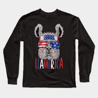 Llamerica Llama Merica Flag 4th Of July Long Sleeve T-Shirt